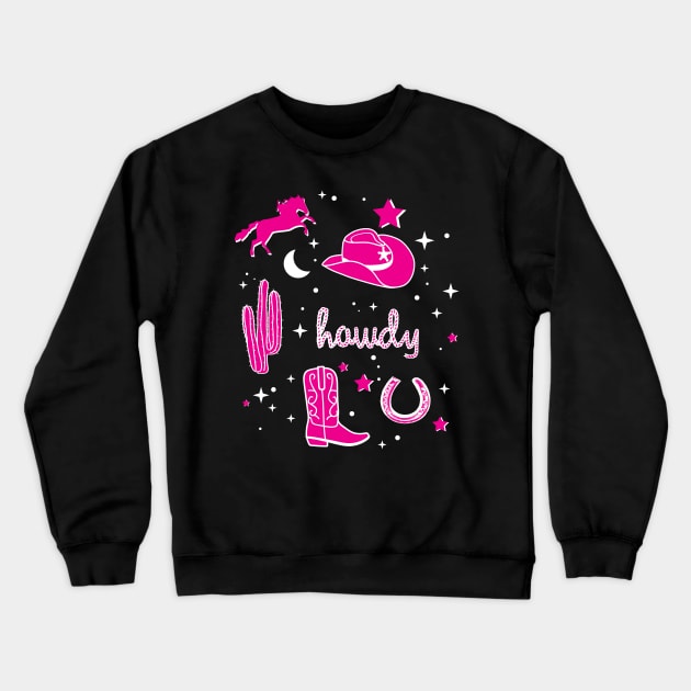 Cowboy Hat and Boot Pattern Hot Pink Cowgirl Aesthetic Crewneck Sweatshirt by YourGoods